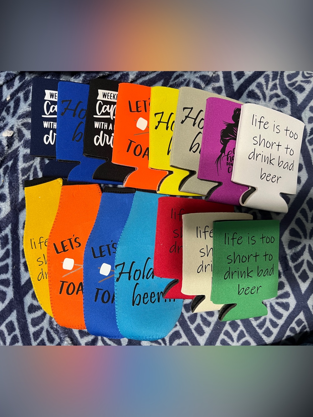 Assorted Neoprene Can/Bottle Coolers - 15 piece Multi-Color Pack